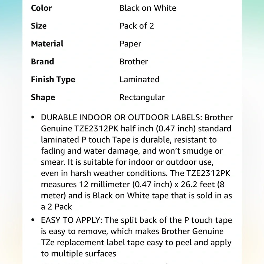 Brother P-Touch TZe-231 Black on White 2 Pack